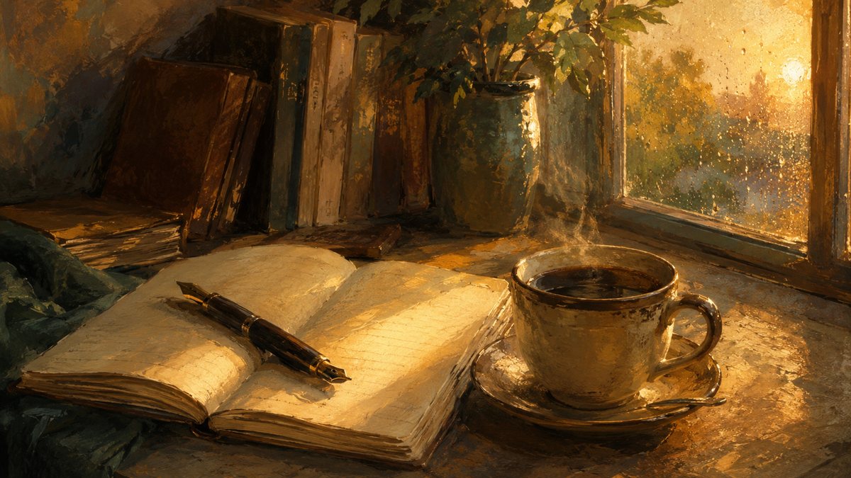 Cozy reading nook with rain on the window