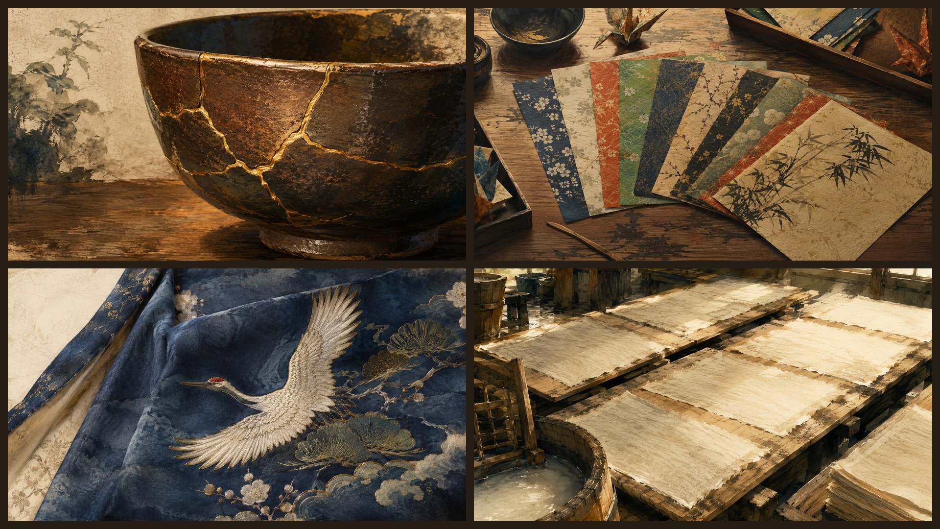 Four sample 4K wallpapers from 100 Traditional Japanese Crafts 4K Wallpapers — Artisan Painterly Aesthetic (Vol 15)