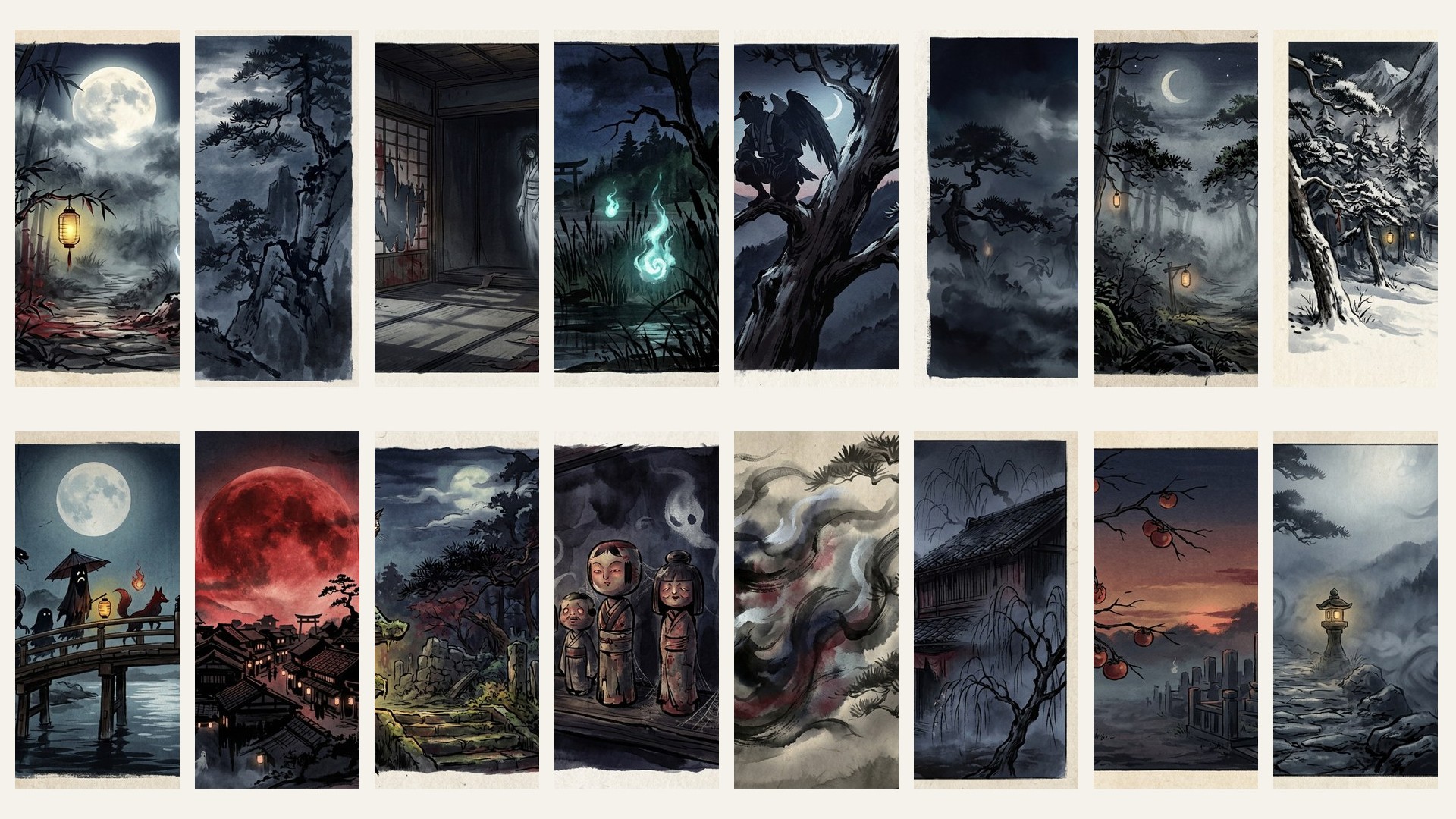 Four sample 4K wallpapers from 100 Halloween Yokai Mobile Wallpapers — Japanese Folklore (Vol 3 Mobile)